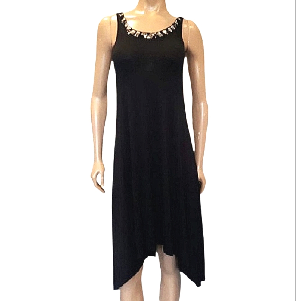 George Beaded Hankerchief Midi Sleeveless Dress Sleeveless Small Black Sharkbite